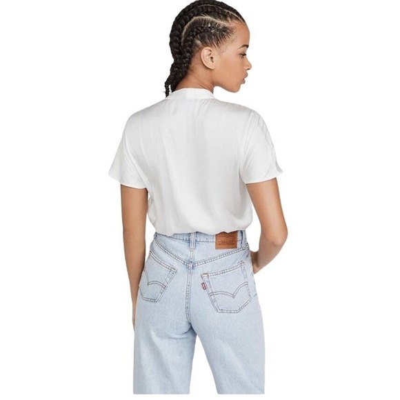 NWT Paige Dijon thong bodysuit, white, extra small, draped mock wrap front - Picture 3 of 13